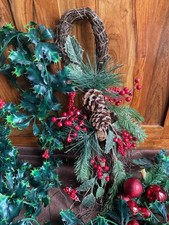 Vintage Christmas Decorations Long Holly Garland, Hanging Decor & Teardrop Swag