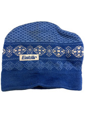 Eisbär Beanie Hat Blue White Pattern 100% Wool Ski Austria