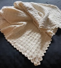 Vintage Hand Crochet Blanket Throw Afghan 200 x 150cm Cream Basket Weave Stitch