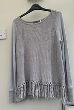 Mint Velvet Women's Fringe Jumper.   Detail At The Back. Grey.  Size 12.