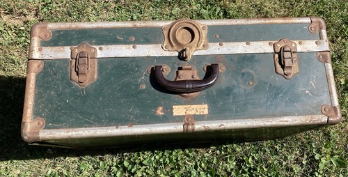 Old green metal suitcase trunk - old,