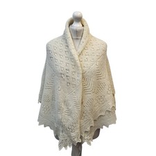 Vintage Christening Shawl Babies Blanket Hand Knitted Unused Cream  52'' X 40''