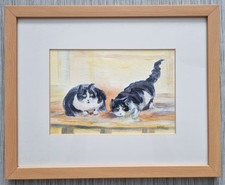 Jean Williams Watercolour Picture Two Moggies 2003 Cats Framed 38.5cm x 31cm VGC