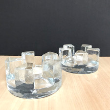 Ikea Glass Tea Light Candle Holder x 2 Ice Block Style Vintage Scandi Decor