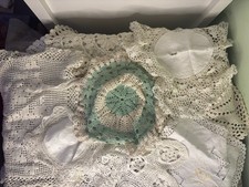 Bundle Of Vintage Textiles/Fabric Inc Lace Doilies And Cotton
