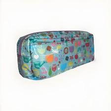 Pencil Case Compartments Turquoise Light Blue 17x5x7.5cm Approx Owl Purple Flowe