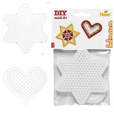 x2 Small White Hama Pegboards Pack - Heart & Star Peg Boards for Hama Beads