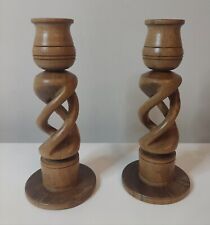 Vintage Twisted Wood Candle Holders 6 ins  Hand Carved Rustic Charm