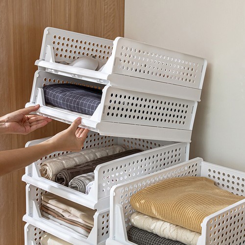 White 43cm stackable wardrobe - white,