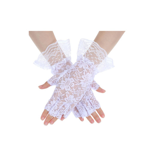 White lace gloves fingerless - white,