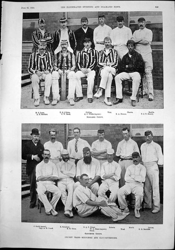 Antique print cricket teams - print,
