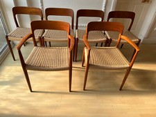 Set of Six Danish Dining Chairs by Niels Otto Moller, Teak, New Papercord, MCM