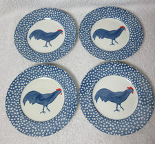 Burleigh England Chanticleer by Alice Cotterell Set of 4 Blue Cockerel Plates 7"