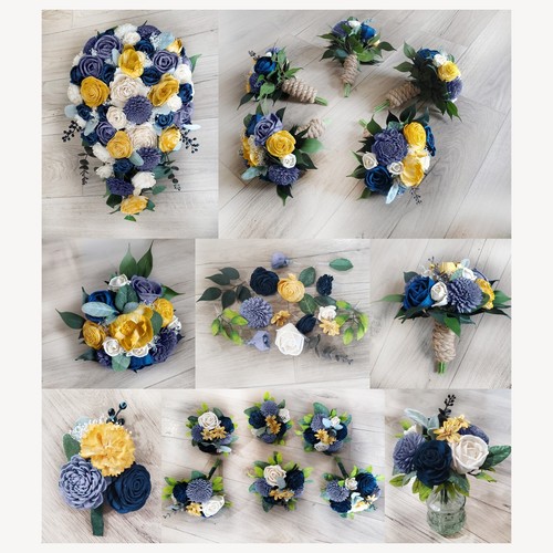 Blue gold bridal bouquet - blue,