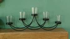 Large Black Wrought Iron Candle Bridge Candelabra Tea Light Candle Holder