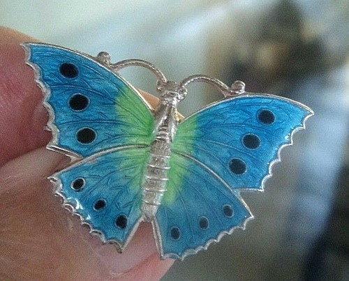 Silver enamel butterfly - butterfly, brooch