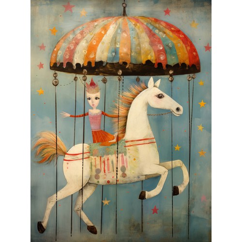 Folk art whimsical carousel - folk,