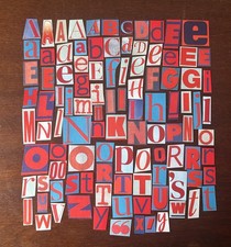 Red Blue Paper Ransom Letters Scrapbook paper Craft decoupage ephemera journal