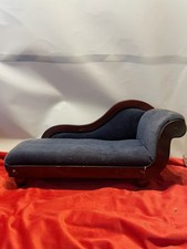 VINTAGE DOLL TEDDY SIZE/MINI VELVET COVERED SHAYS LOUNGE SOFA CHAIR BLUE