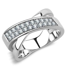 Ladies Silver Band Ring Pave