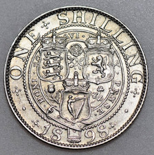 1898  VICTORIA OLD HEAD, SHILLING, BRITISH SILVER COIN, EF