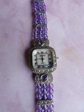 Ladies Watch Marcasite and Amethyst Beads Mother of Pearl Face