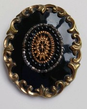 Georgian Victorian Black Enamel Mourning Brooch Cut Steel Silver Coloured Metal 
