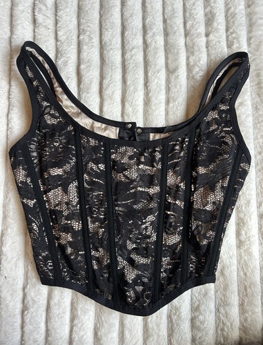 Vintage black lace corset - black, top
