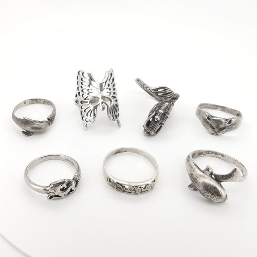 Sterling silver rings job lot - silver,