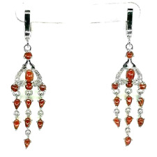 Silver Earrings Coral Genuine Natural Gems Solid Sterling Drop Dangle Design