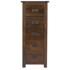 Chest of 4/5 Drawers Solid Pine Dark Wood Dresser Metal Handles Lacquered Finish