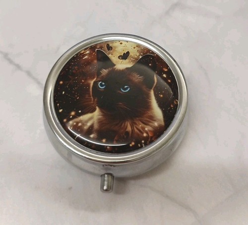 Siamese cat round pill box - ,