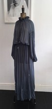Blank Long Chiffon Dress / Drawstring Tassels / Sheer / Grecian / Blue / Boho L