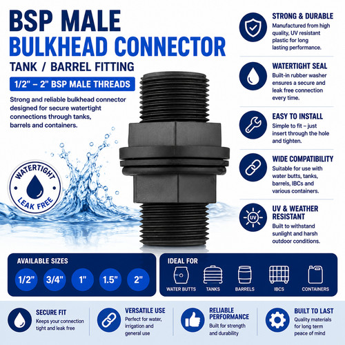 Bulkhead tank adaptors - tank, bsp