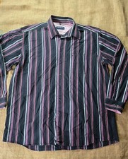 Seidensticker Sports XL Striped Cotton Shirt - Black/Pink/Grey