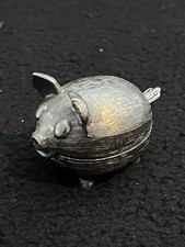 Vtg Pewter Salt Cellar/Snuff Pig Shaped With Tiny Spoon