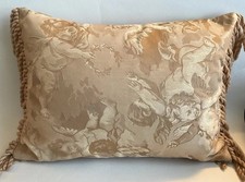 Vintage Laura Ashley Gold Jacquard Cherub Small Cushion Cord Tassels Feather 