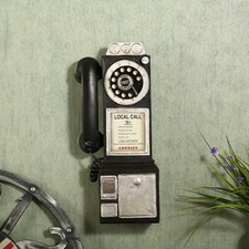 Natural Resin Crafts Black Vintage Wall-Mounted Pay Phone 14088 Telephone Model