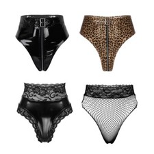 Women Wet Look PVC Briefs High