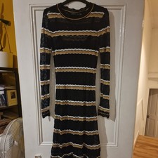 Karen Millen black and gold knit party dress size M