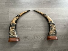 Vintage Pair Carved Buffalo