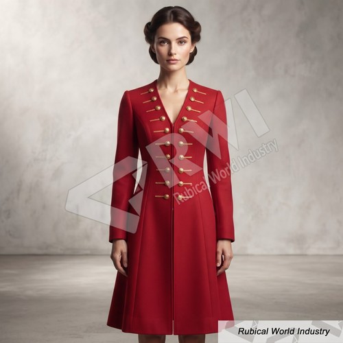 Women red military coat - red,