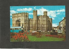 Postcard Wales Caernarfon Old Bus and castle 1960s