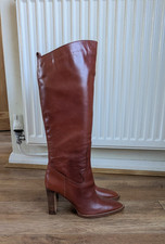 BEAUTIFUL ZARA RICH CHESTNUT BROWN LEATHER KNEE HIGH BOOTS UK SIZE 6 - EUR 39