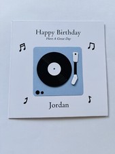 Personalised Handmade Birthday Card Mens Boys Girls Music Vinyl Record Card