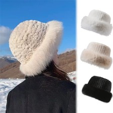 Winter Warm Fluffy Faux Fur Bucket Hat for Women Thermal Windproof Fisherman Cap