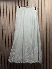 106z Boho White Maxi Skirt Elasticated Waist Full Length Hippie Gypsy Medium