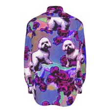Poodle Purple Floral Dog Cotton Mens Dress Shirt Long Sleeve Oxford Big Sizes