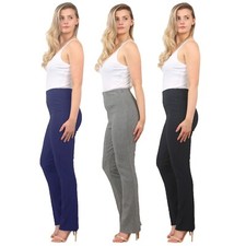 LADIES BOOTLEG TROUSERS WOMENS BOOTCUT STRETCH FINELY RIBBED WORK BOTTOMS PANTS