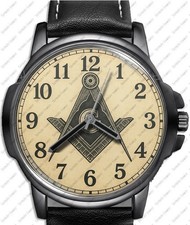 Masonic Freemason Square & Compass Analog Watch – Black Faux Leather Band